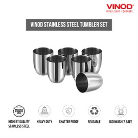 Vinod Premium Stainless Steel Glass Set of 6 - Premium Metal Cups | Beer Glasses | Juice Glass