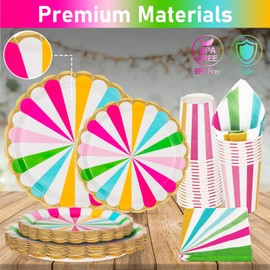 PARTY GO 96-Piece Party Tableware Set, Theme Party Tableware, Party Tableware Set, Colour Striped Circus Theme Birthday Tableware, Circus Party Accessories (24 Guests)
