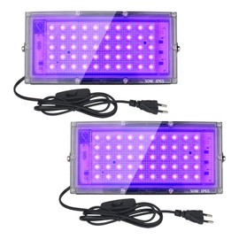 Eleganted 2 x 50 W LED Black Light Spotlights, UV Floodlight with Plug, IP65 Waterproof Black Light Lamp, Fluorescence Blacklight with Switch, UV Headlight Party Light for Bar, Neon Colours, Party