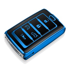 Tukellen for Jeep Key Fob Cover Soft TPU Full Protection Key Case Compatible with 2021-2024 Grand Cherokee L Grand Wagoneer Key Shell (Blue, 5 Buttons)
