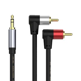 Cable de 3,5 mm a RCA de 3,3 pies, ángulo recto de 90 grados, 2RCA macho a 3,5 mm TRS macho Y divisor de audio estéreo compatible con smartphones, MP3, tabletas, altavoces, HDTV, 3.3 pies/1 m