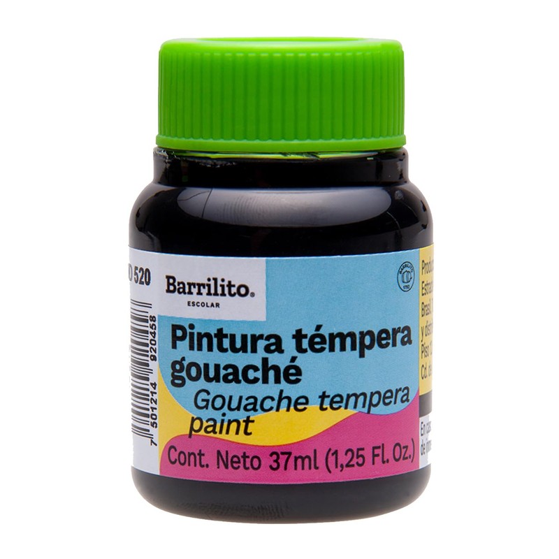 Barrilito Pintura Témpera gouaché color Negro, 6 botes de 37ml.