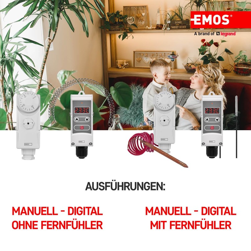 EMOS P5684 Contact Thermostat with Remote Sensor, Adjustable Switching Sensitivity
