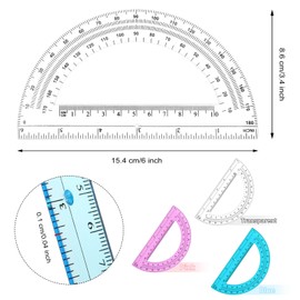 Zonon 100 Pack 6 Inch Plastic Protractor Back to School Protractors 180 Degrees Pink Blue Clear Protractors for Classroom Math Teacher Student Office Supplies, Clear, Pink, Blue