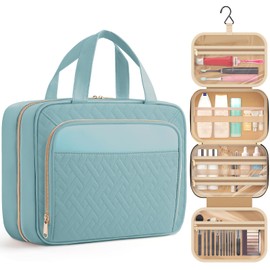 HOTOR Travel Toiletry Bag for Women & Men, Waterproof Makeup Bag with Hanging Hook and Multiple Pockets, Cosmetic Bags for Women, Travel Essentials, 11.2'' x 3.2'' x 8.9'', Light Blue