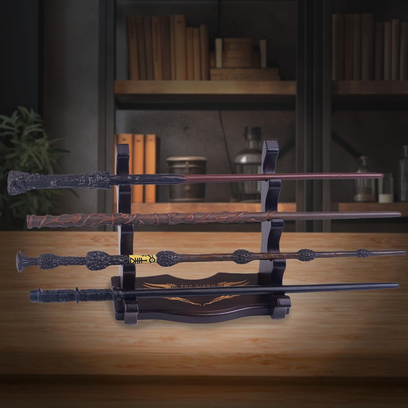 WodGod Wooden Magic Wand Holder and Display Stand,4 Tiered Wood