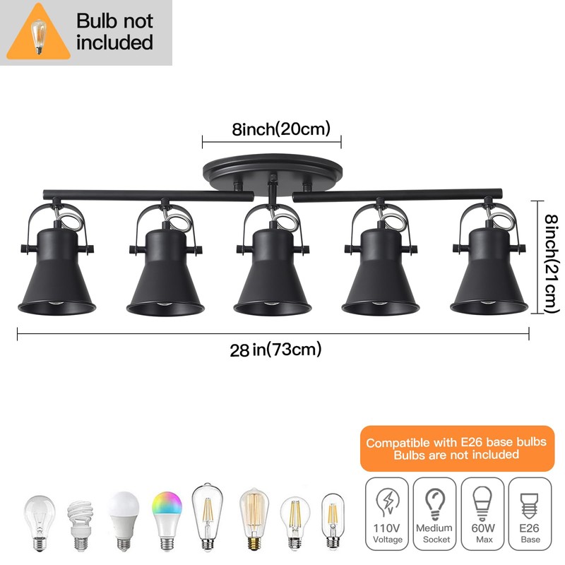 KEESFU 5-Light Track Lighting Kit,Black Semi Flush Mount Ceiling Light