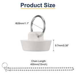 sourcing map 2Pcs Rubber Drain Stopper with Chain and Hanging Ring, Bathtub Drain Plug Fits 1 Inch, Rubber Sink Stopper Drain Plug for Bathtub, Kitchen and Bathroom, White