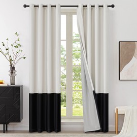 BULBUL Cream 100% Full Blackout Velvet Curtains,102 inches Long Ivory Black Modern Liner Curtains Thermal Drapes Panels for Living Room Bedroom Grommet Set of 2