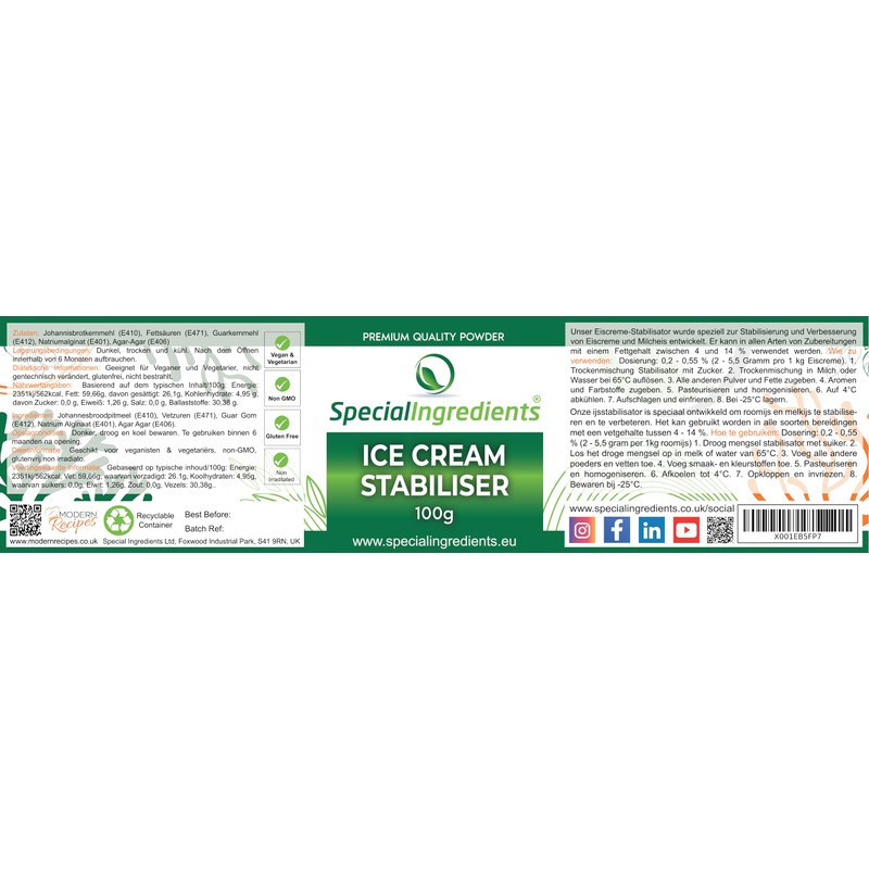 Special Ingredients Ice Cream Stabiliser and Texture Enhancer 100 g
