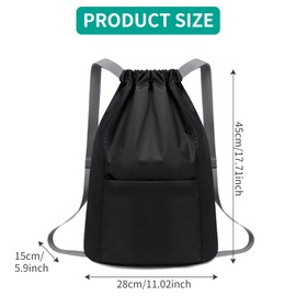 Gurfzcyuoo Drawstring Bag Waterproof Swim PE Bag, Drawstring Fitness Bag, Unisex Large Sports String Backpack Durable Sports Ball Bag for School Travel Swimming Holidays Climbing Hiking (Black)