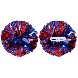 YELARXI Metallic Cheerleading Pom Poms Cheer Pompoms, 12 Inch with Handle Rings Fit for Team Spirit Sports Dance Cheering, (2Pcs, Red Blue)