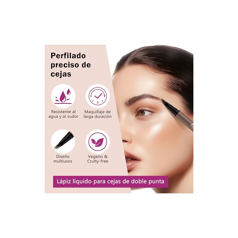 Erinde Lápiz Líquido para Cejas Doble Punta, Perfilado Preciso, 1