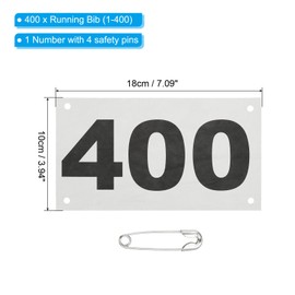 PATIKIL Tearproof Running Bib Numbers 7x4 Inch, 1-400 Waterproof Race Competitor Numbers with Safety Pin for Marathon Sports Game Competition Runner, White
