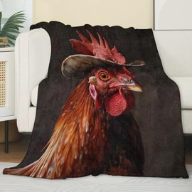Rooster Chicken Blanket Rooster Gifts for Adults Throw Blanket,Rooster Gifts Bedding Decor Chicken Hat Flannel Throw Blanket,Rooster Stuff Lightweight Warm Soft Blanket for Bed Sofa Office 60" x 50"