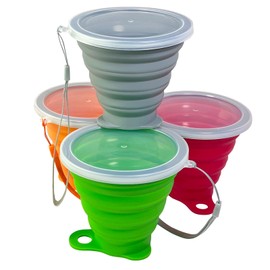 Meanhoo Collapsible Cups for Traveling - Portable Silicone Collapsible Cup with Lid, Reusable Collapsible Cups Drinking for Outdoor Hiking, Picnic, Fishing or Home Use (9.22oz) -4 Pack