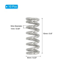 PATIKIL Compression Spring, 1mm Wire Dia x 6mm OD x 15mm L, 10 Pcs 304 Stainless Steel Mechanical Extension Small Springs Pen Springs Assortment Kit for Shop and Home Repairs