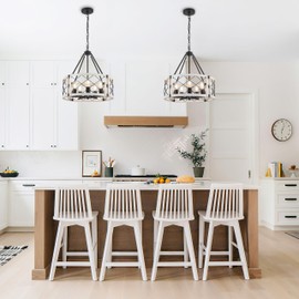 Corlaceling Rustic Farmhouse Chandelier, 19.8 inch 5-Light White Round Dining Room Lighting Fixtures Hanging Pendant Lighting for Kitchen Island Entryway Foyer Bedroom Hallway