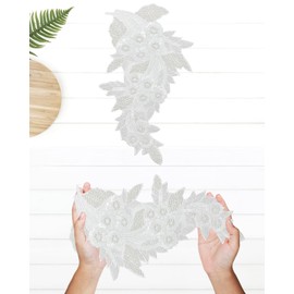 1 apliques de diamantes de imitación de flores grandes, color blanco, parches de lentejuelas bordadas para ropa, apliques de encaje con abalorio para boda, vestido de novia, gorro, manualidades de