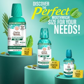 GuruNanda Fresh Breath Mouthwash, ADA-Accepted, Alcohol & Fluoride-Free, Sodium Chlorite, Essential Oils & Vitamins, 12-Hrs Fresh Breath, Wild Mint, 33.8 oz