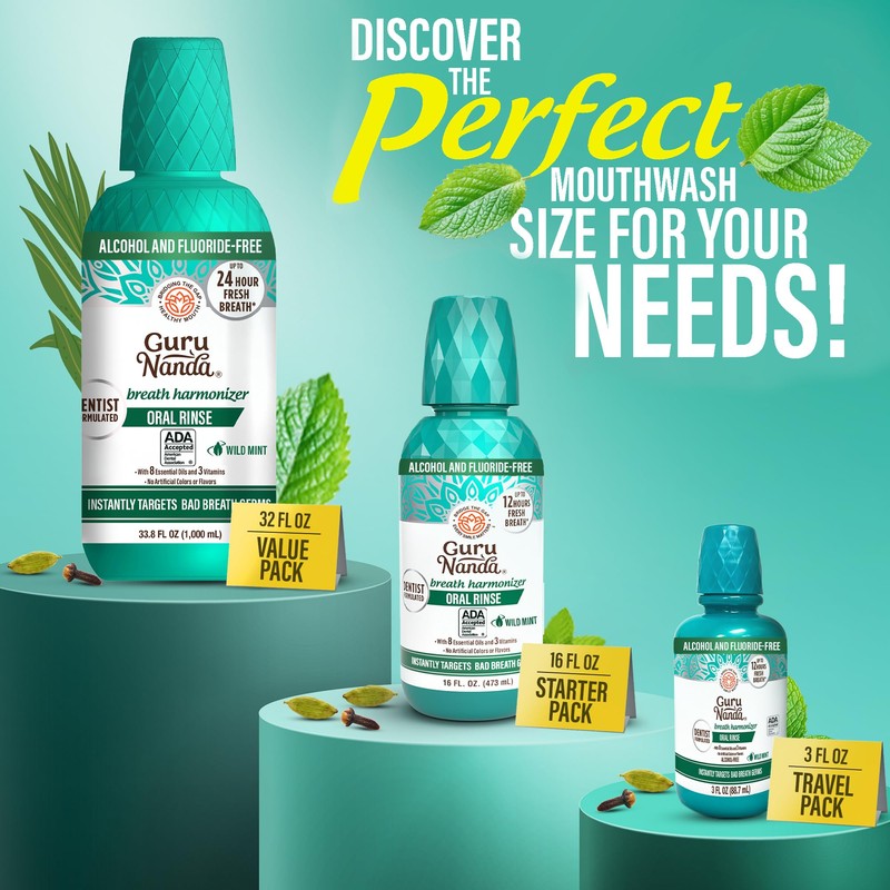 GuruNanda Fresh Breath Mouthwash, ADA-Accepted, Alcohol & Fluoride-Free, Sodium Chlorite,
