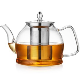 DOPUDO 1200ml Glass Teapot with Removable Infuser, Stovetop Safe Tea Kettle, Blooming and Loose Leaf Tea Maker Set