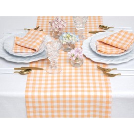 Solino Home Gingham Check Linen Table Runner 90 Inches Long - 100% Pure Linen Sunny Orange Plaid Table Runner 14 x 90 Inch Ideal for Wedding, Parties, Spring, Mothers Day, Easter Decorations