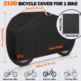 MUPAS Waterproof Bicycle Cover, 210D Oxford Fabric, Weatherproof Bicycle Garage, 200 x 110 x 70 cm Bicycle Tarpaulin, Outdoor, Waterproof, Tear-Resistant, Dustproof, Bicycle Cover with Lock Guide and