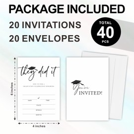 Graduation Invitations - They Did It - 20 White Fill In Invitations With Envelopes For Grad, Class Of 2024, High School, Invite Cards For University, College Celebration, Party Favor & Supplies(B01)