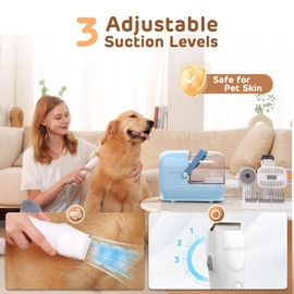 HEAPETS Dog Grooming Vacuum Kit - 3L Vacuum with 7 Tools, Low Noise Electric Clipper and Brush for Pet Shedding at Home, Blue