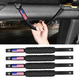 for Bronco Roll Bar Grab Handles, 4pcs Paracord Grip Handle for Ford Bronco 2021 2022 2023 2024, Grab Handles Paracord with America Flag for Ford Bronco 2 4 Door Interior Accessories (4*America Flag)