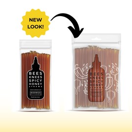Bees Knees Spicy Honey Sticks, 50 Sticks, 1tsp each, Wildflower Hot Honey Straws Mixed with Habanero Peppers, Honey Sticks for Cooking, Cocktails, Foodie Gifts, Hot Sauce Gifts