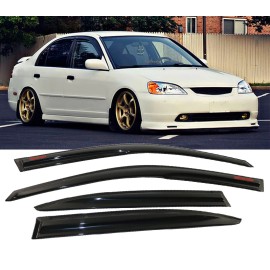 Unbranded Fit 01-05 Honda Civic ES1 ES2 4DR Window Visor Vent Rain Guard Shade w/ Red Mug