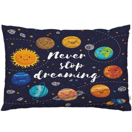 EKOBLA Throw Pillow Cover Never Stop Dreaming Awesome with Lovely Planets Moon Spaceship Starts Comets Decor Lumbar Pillow Case Cushion for Sofa Couch Bed Standard Queen Size 20x30 Inch