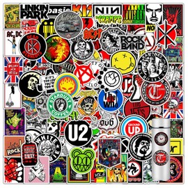 100 Pcs Band Stickers, Punk Stickers for Skateboard, Waterproof Indie Band Stickers for Decor, Vinyl Brand Stickers for Guita, Scooter, Laptop, Scrapbook, Luggage