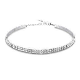 EFTOM Silver Rhinestone Choker Necklace Diamond Tennis Necklaces for Women 2 Rows