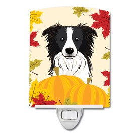 Caroline's Treasures BB2047CNL Border Collie Thanksgiving Ceramic Night Light Compact, UL-Certified, Ideal for Bedroom, Bathroom, Nursery, Hallway, Kitchen, 6x4x3, Multicolor