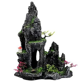 BCSIUHD Aquarium Décor Thematic Ornaments-Mountain View Stone Ornament Tree Rock Cave Fish Tank Decoration Fish Rest Play Hiding Cave