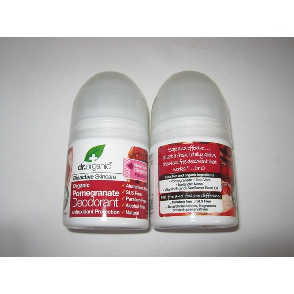2 X 50ml Dr Organic Organic Pomegranate Roll on Deodorant/Bioactive Skincare Gift Fro You