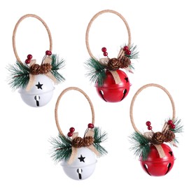 Ciieeo 4pcs Christmas Bell Decorations White Red Hanging Bells with Pine Cones Festive Door Hangers for Holiday Party Supplies Iron Material