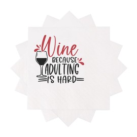 VOWFOO Funny Fiesta Wine Drinking Quotes Saying Cocktail Napkins Party Beverage Bar Paper Novelty Humorous Quirky Gag Gift 100Pcs 4.5 x 4.5 14-ply(Wine Because Adulting Is Hard)