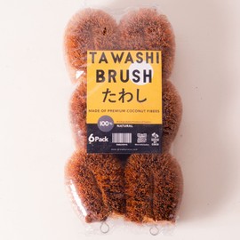 GrowByCoco Pack of 6 Tawashi 100% Natural Coconut Coir Fiber Brush, Vegetable Scrub Brush, Ideal for Fruit Scrub, Kitchen Cleaning Needs, Kamenoko Japanese Design