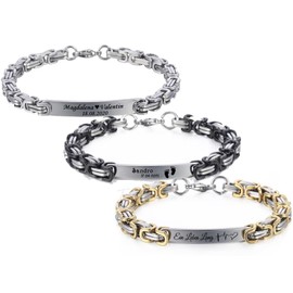 aplusashop ID Stainless Steel Byzantine Bracelet with Engraving as Desired Partner Bracelet in 3 Designs with Box, Stainless Steel, without stone