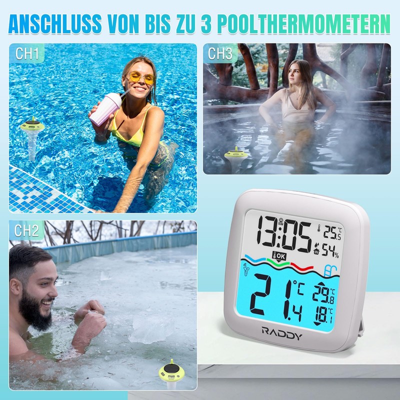 Raddy PT-5 Wireless Pool Thermometer, Floating, Easy to Read
