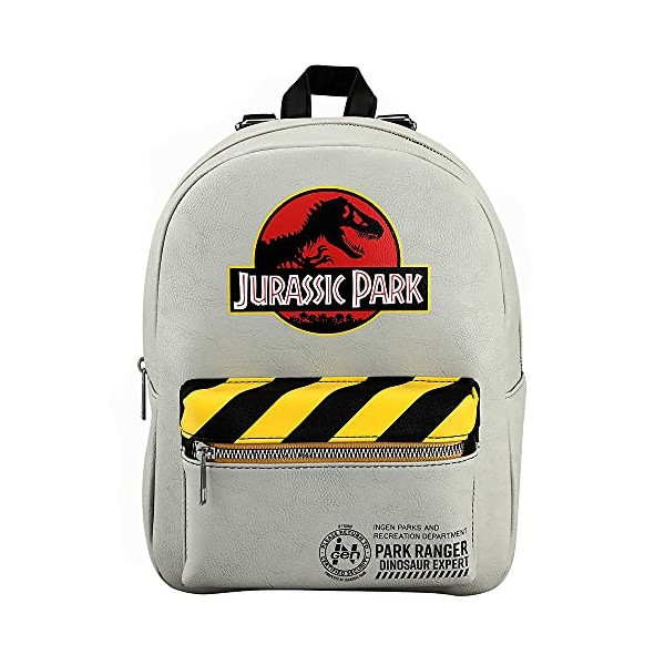Jurassic Park Dinosaur Movie Logo Caution Tape Grey Mini Backpack