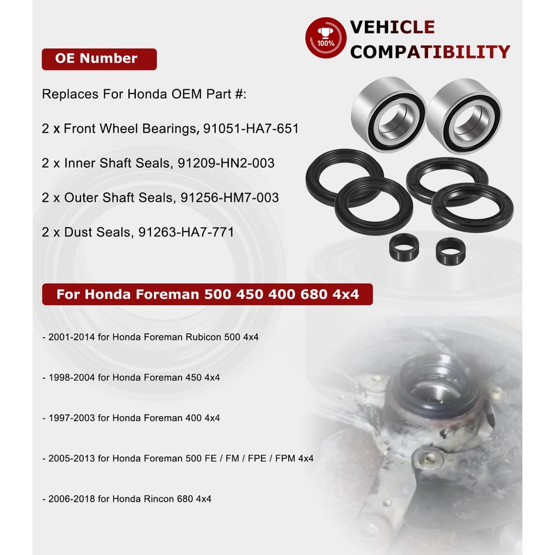 8 PCS Front Wheel Bearings & Seals Kit for Honda