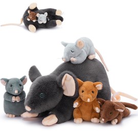 MorisMos Mouse Cuddly Toy XXL with 4 Babies in the Belly Soft Rat Plush Toy Mouseteddy Birthday Christmas Gift for Children