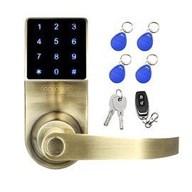 COLOSUS NDL319 Keyless Electronic Trusted Digital Smart Door Lock for Home & Office Security, Touchscreen – 50 User Codes + 4 Key Fobs + 1 Remote + 2 Keys (Gold) …