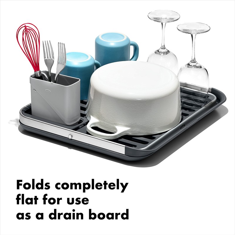 OXO Good Grips Aluminum Fold Flat Dish Drying Rack, 2-Tier,