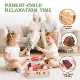 Dreamon Wooden Ice Cream Toy Set, Kids Kitchen Play Food Ice Cream Shop, Toddler Learning Role Play Toy Gifts for 3 4 5 Year Old Girls & Boys